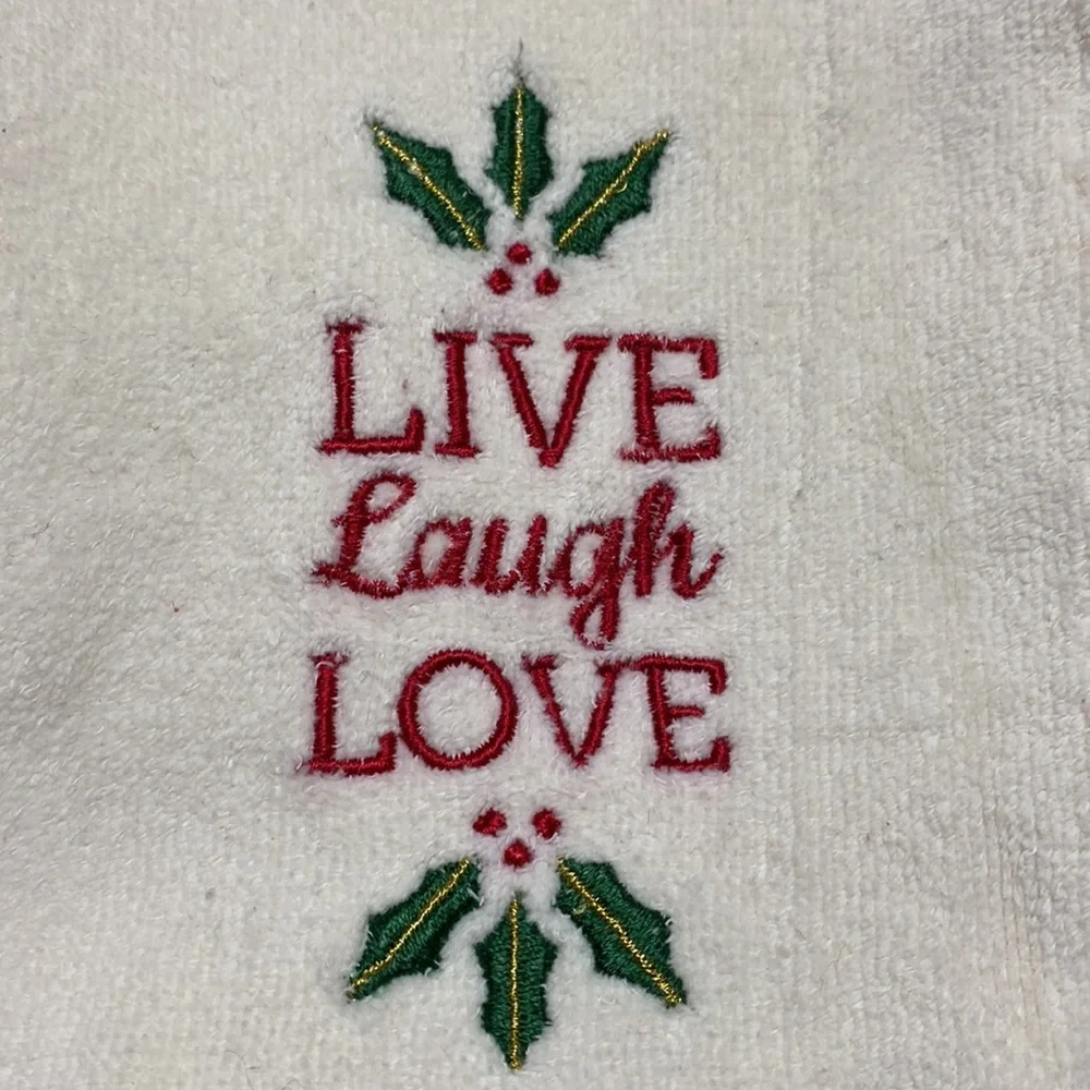 Set Of 3 VGUC Live Laugh Love Christmas Holiday Embroidered Hand Towels!